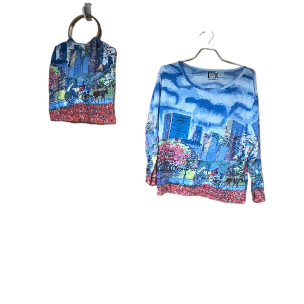 Scenic Print Women's Top with matching purse- Blue and Red